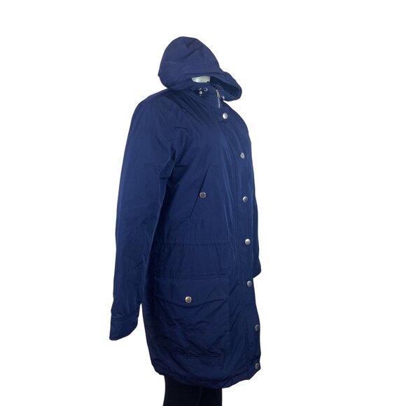 Ralph Lauren Long Navy Blue Hooded Jacket For Women’s With Snap Buttons Sz M - Picture 2 of 10